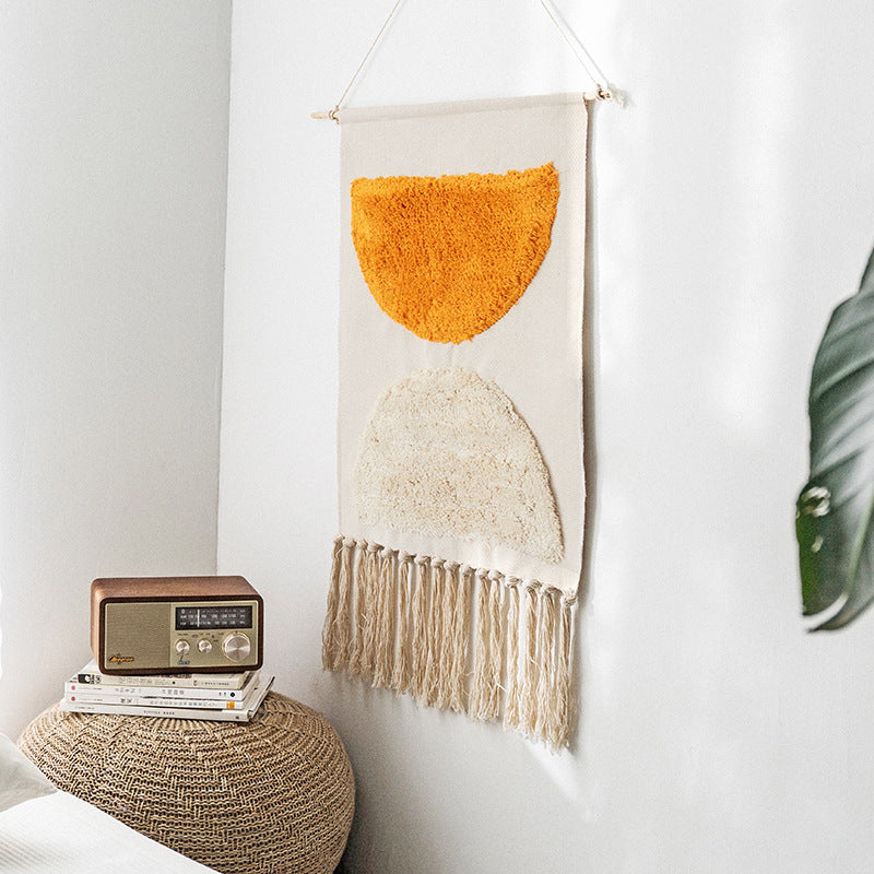 Semicircle Shape Pattern Cotton Hanging Rugs Tapestry with Tassel Handwoven for Bedroom Living Room Hall Wall Decor Art Tapestries