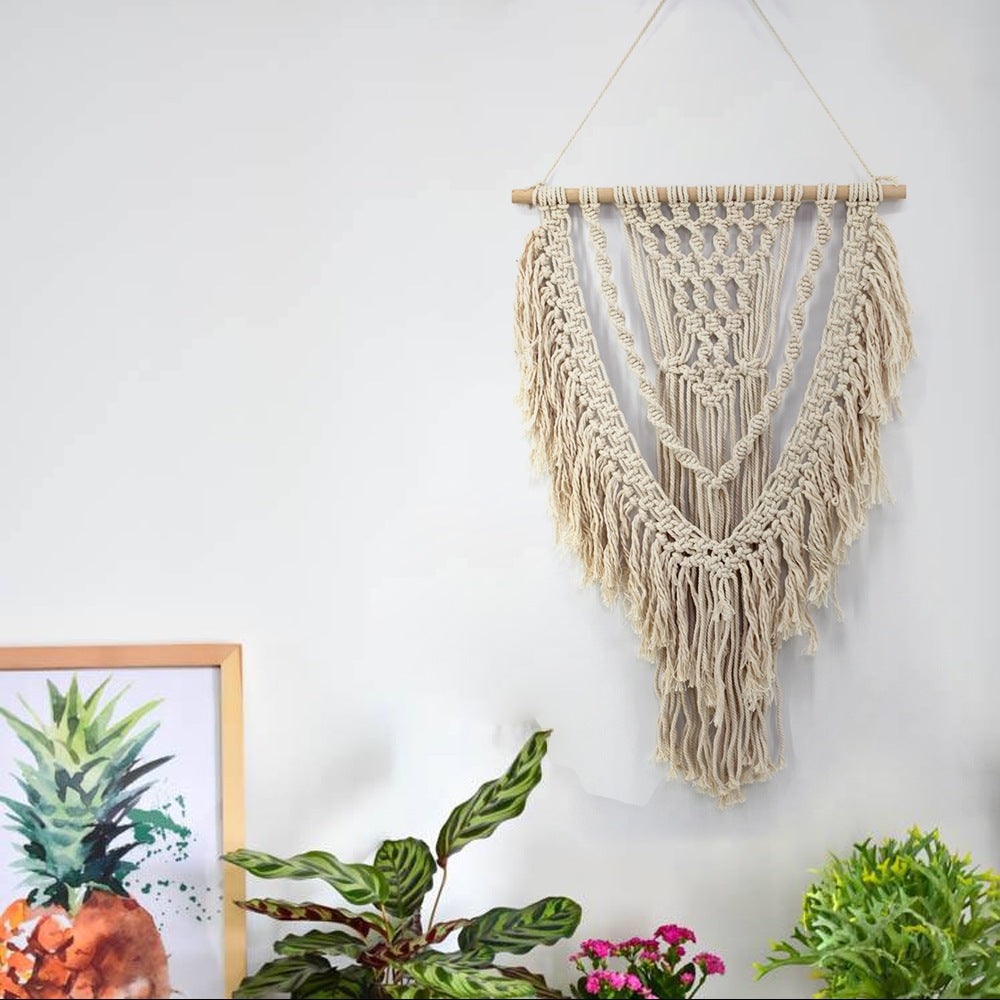 Beige Hand Woven Cotton Hanging Rugs Tapestry With Tassel Handwoven For Bedroom Living Room Hall Wall Decor Art Tapestries