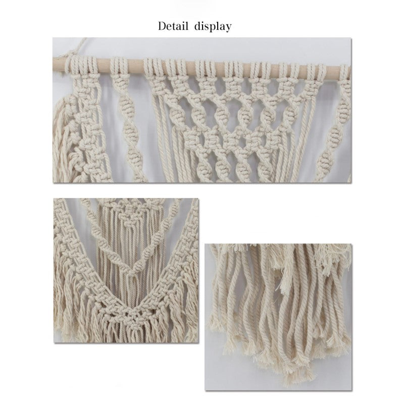 Beige Hand Woven Cotton Hanging Rugs Tapestry With Tassel Handwoven For Bedroom Living Room Hall Wall Decor Art Tapestries