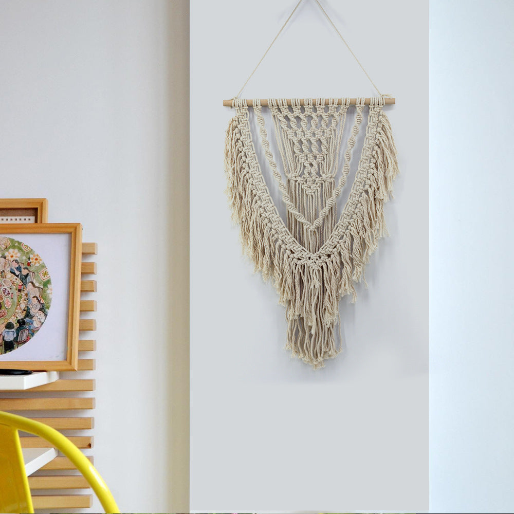 Beige Hand Woven Cotton Hanging Rugs Tapestry With Tassel Handwoven For Bedroom Living Room Hall Wall Decor Art Tapestries