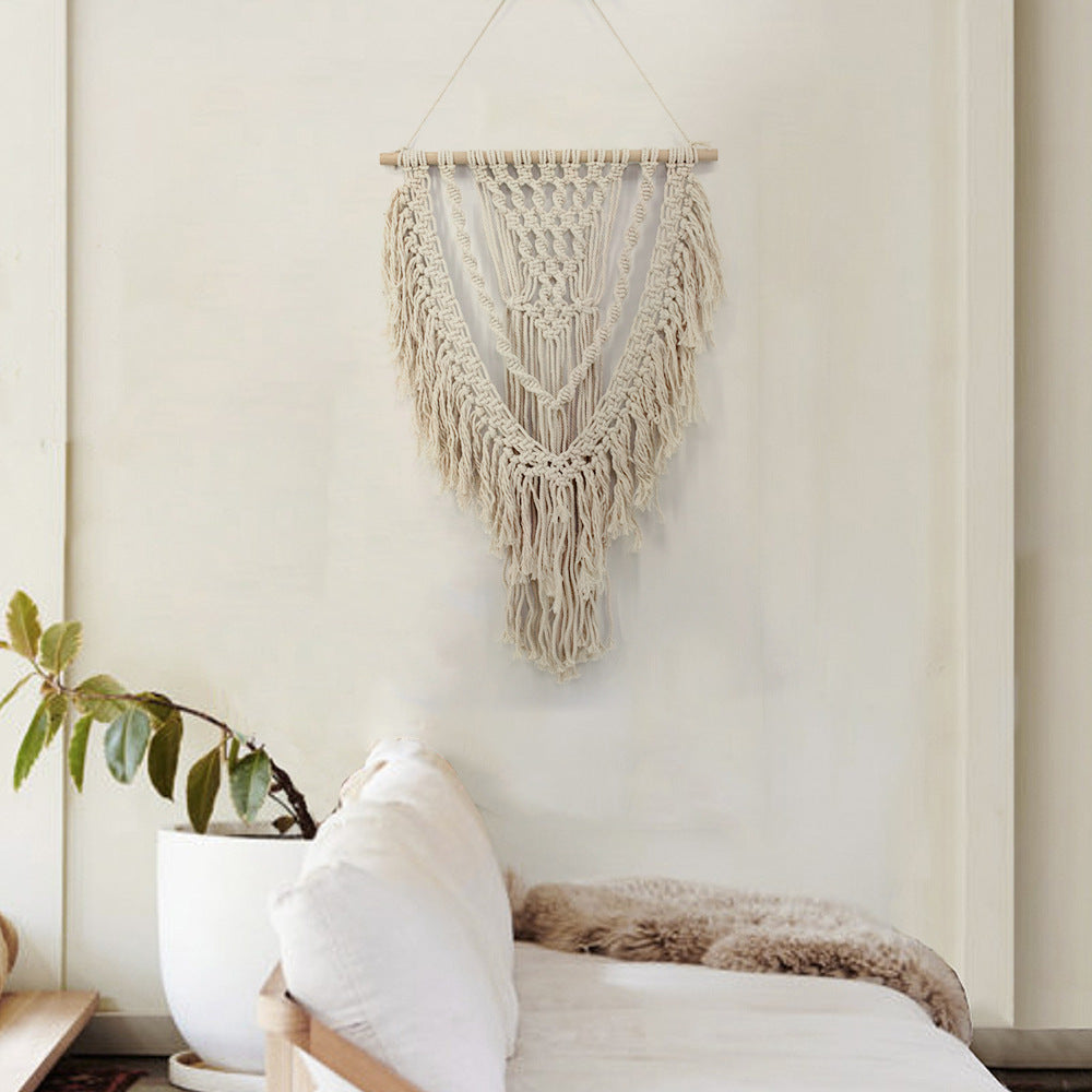 Beige Hand Woven Cotton Hanging Rugs Tapestry With Tassel Handwoven For Bedroom Living Room Hall Wall Decor Art Tapestries