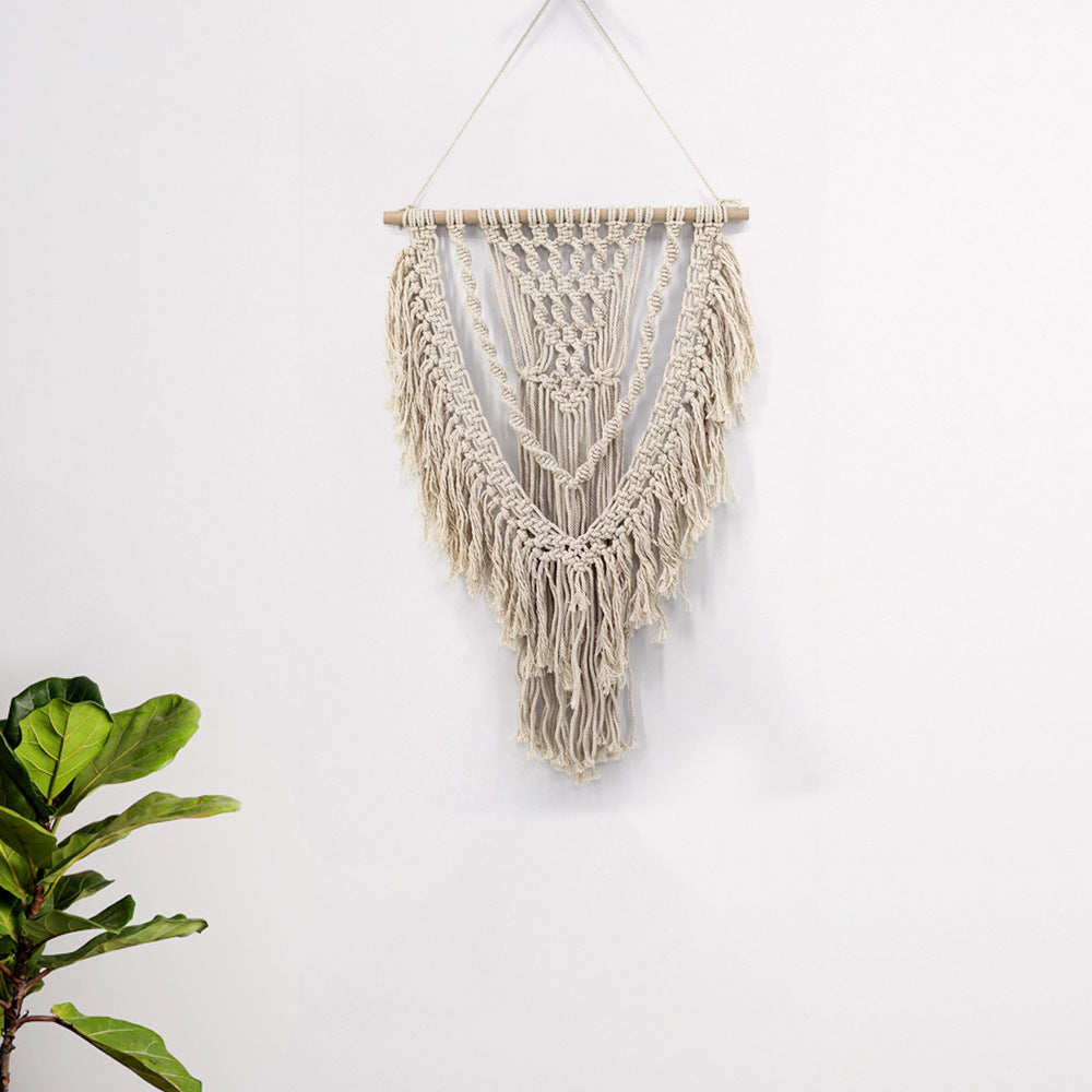 Beige Hand Woven Cotton Hanging Rugs Tapestry With Tassel Handwoven For Bedroom Living Room Hall Wall Decor Art Tapestries