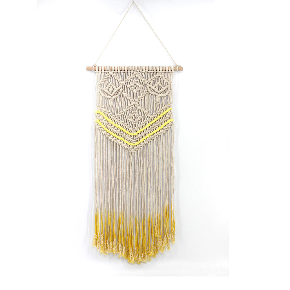 Pretty Beige Hand Woven Cotton Hanging Rugs Tapestry With Yellow Tassel Handwoven For Bedroom Living Room Hall Wall Decor Art Tapestries