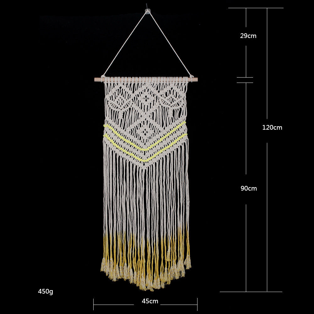 Pretty Beige Hand Woven Cotton Hanging Rugs Tapestry With Yellow Tassel Handwoven For Bedroom Living Room Hall Wall Decor Art Tapestries