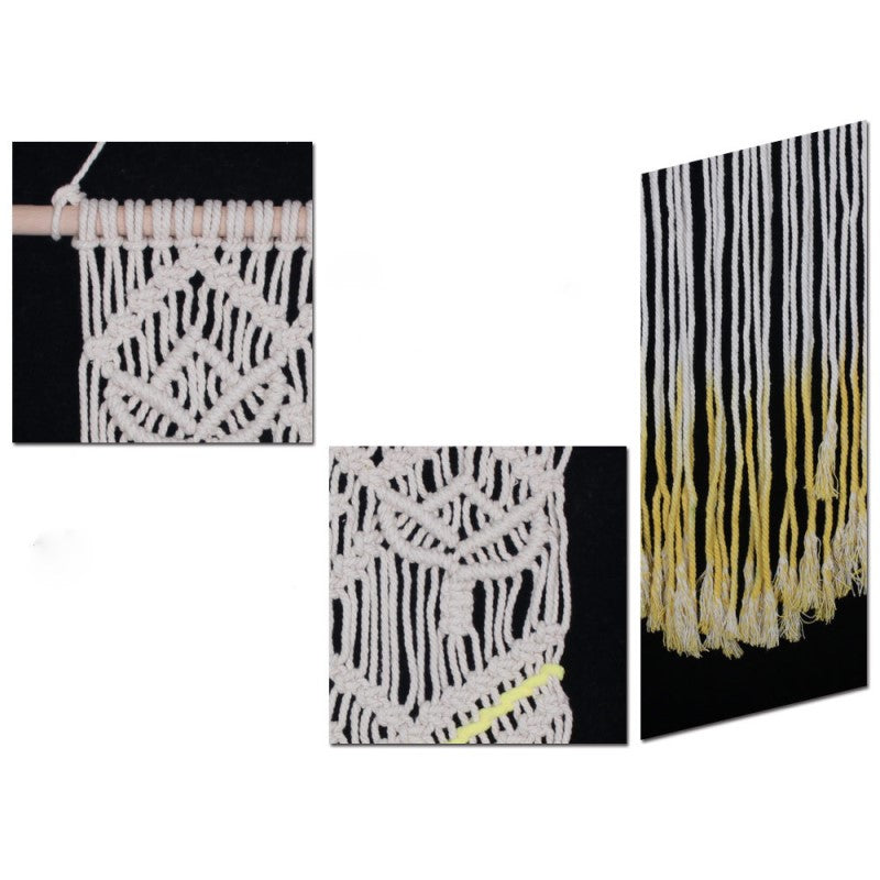 Pretty Beige Hand Woven Cotton Hanging Rugs Tapestry With Yellow Tassel Handwoven For Bedroom Living Room Hall Wall Decor Art Tapestries