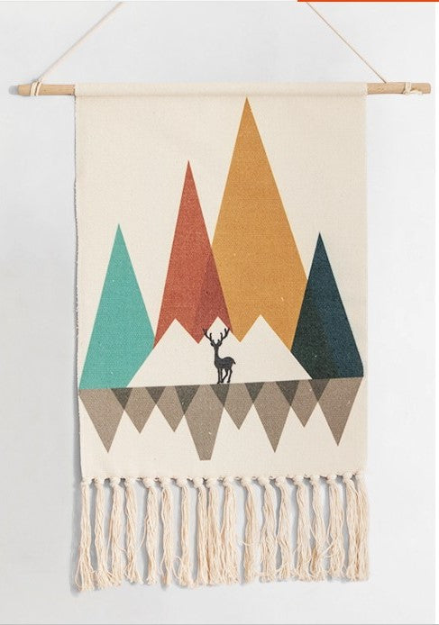 Coloured Peaks Geometric Pattern Cotton Hanging Rugs Tapestry with Tassel Handwoven for Bedroom Living Room Hall Wall Decor Art Tapestries