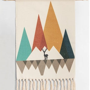 Coloured Peaks Geometric Pattern Cotton Hanging Rugs Tapestry with Tassel Handwoven for Bedroom Living Room Hall Wall Decor Art Tapestries