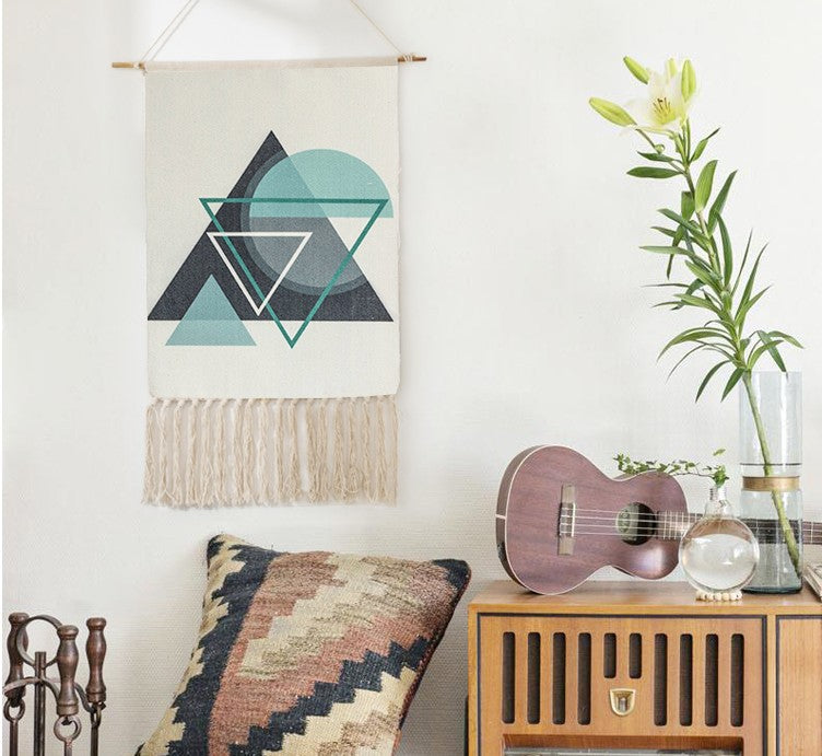 Circle And Triangle Geometric Pattern Cotton Hanging Rugs Tapestry with Tassel Handwoven for Bedroom Living Room Hall Wall Decor Art Tapestries