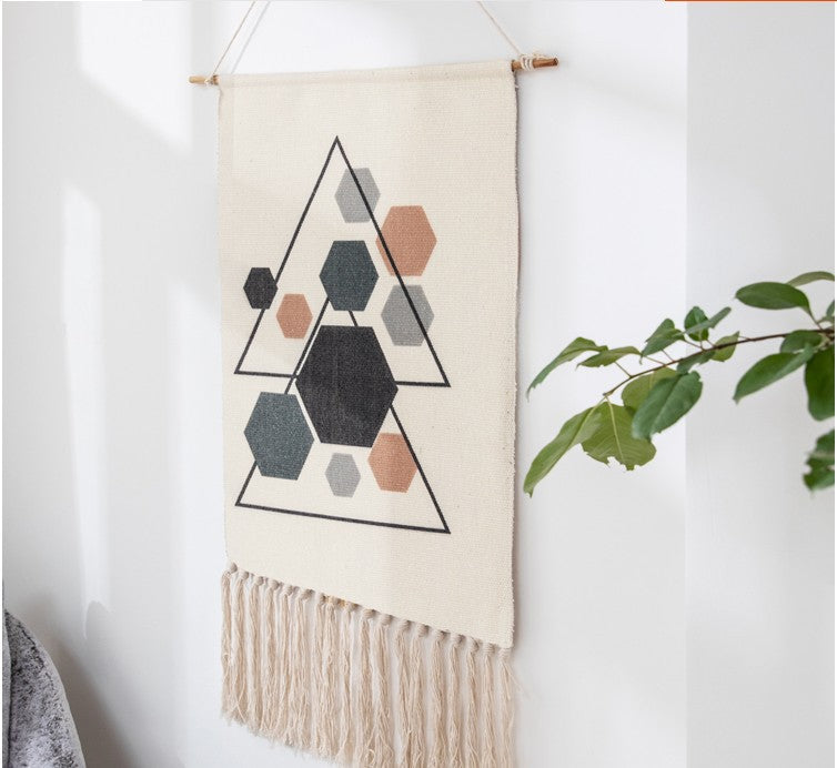 Circle And Hexagon Geometric Pattern Cotton Hanging Rugs Tapestry with Tassel Handwoven for Bedroom Living Room Hall Wall Decor Art Tapestries