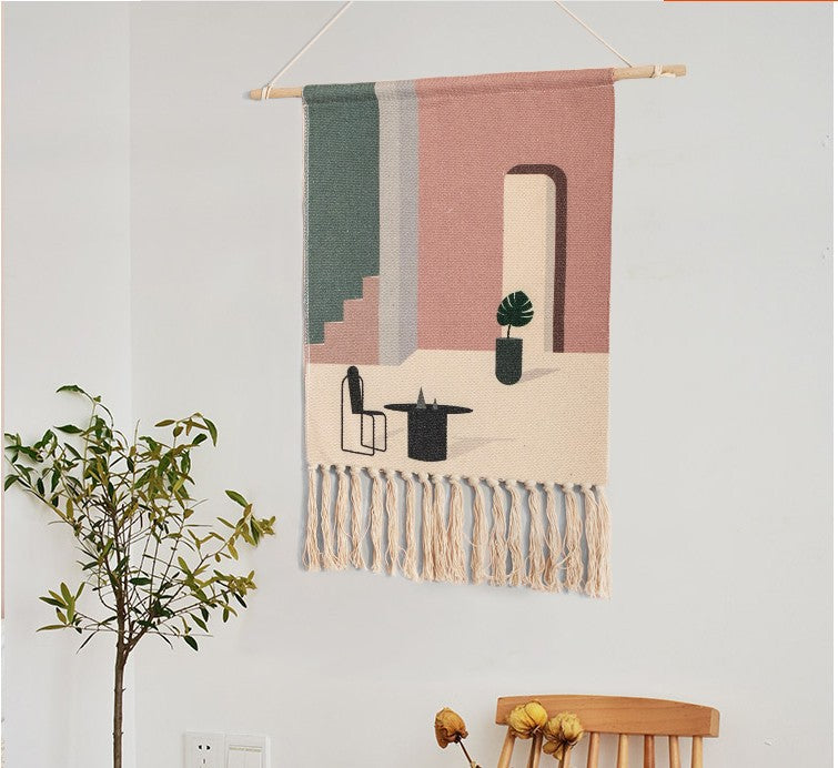 Decorative Door Pattern Cotton Hanging Rugs Tapestry with Tassel Handwoven for Bedroom Living Room Hall Wall Decor Art Tapestries