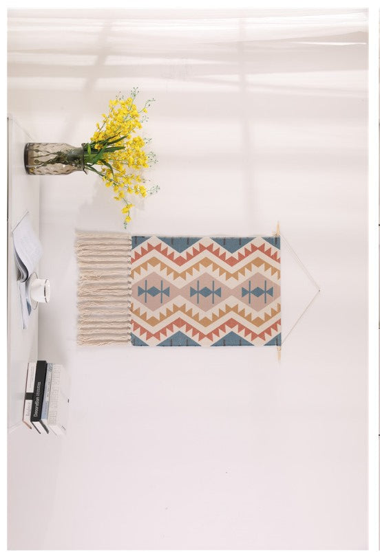 Geometric Striped Pattern Cotton Hanging Rugs Tapestry with Tassel Handwoven for Bedroom Living Room Hall Wall Decor Art Tapestries