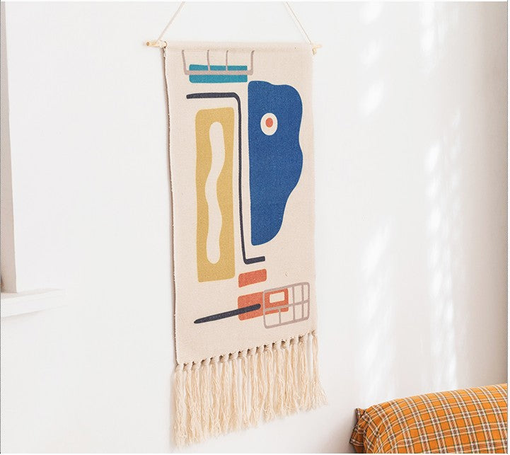 Abstract Geometric Pattern Cotton Hanging Rugs Tapestry with Tassel Handwoven for Bedroom Living Room Hall Wall Decor Art Tapestries