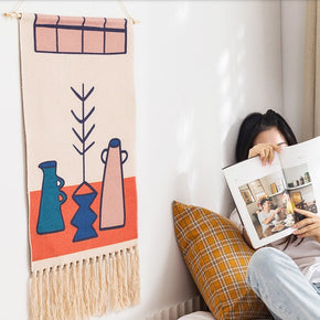 Cartoon Things Pattern Cotton Hanging Rugs Tapestry with Tassel Handwoven for Bedroom Living Room Hall Wall Decor Art Tapestries