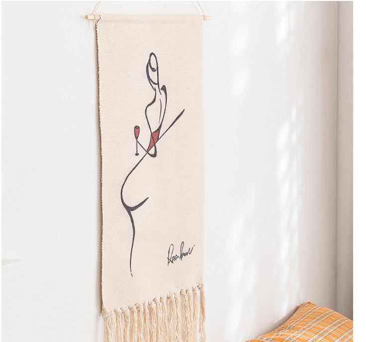 Minimalist Painting Pattern Cotton Hanging Rugs Tapestry with Tassel Handwoven for Bedroom Living Room Hall Wall Decor Art Tapestries