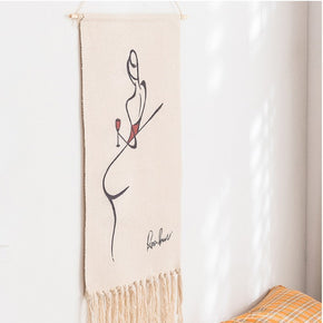 Minimalist Painting Pattern Cotton Hanging Rugs Tapestry with Tassel Handwoven for Bedroom Living Room Hall Wall Decor Art Tapestries