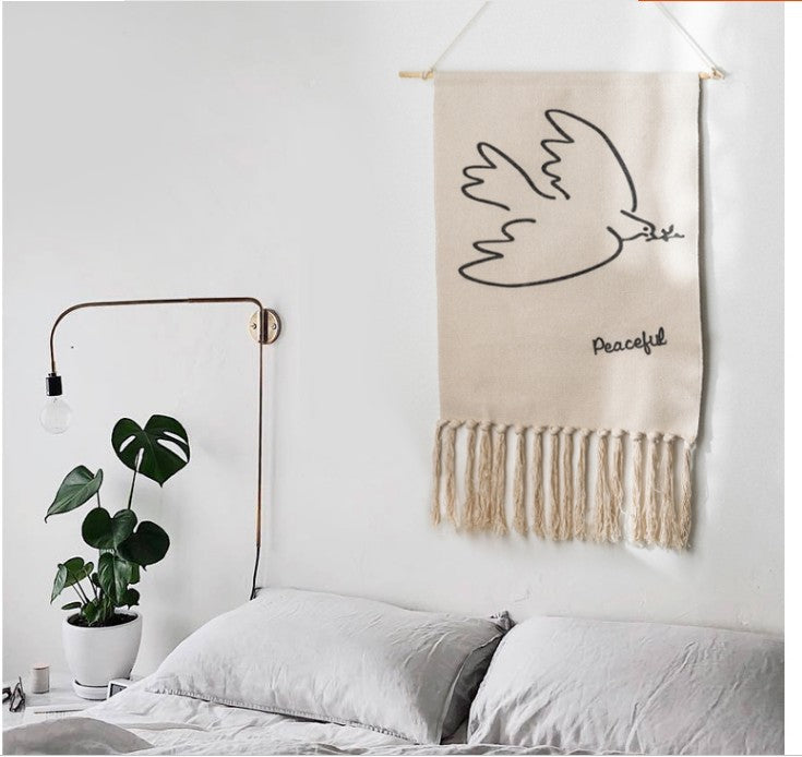 Birds Pattern Cotton Hanging Rugs Tapestry with Tassel Handwoven for Bedroom Living Room Hall Wall Decor Art Tapestries