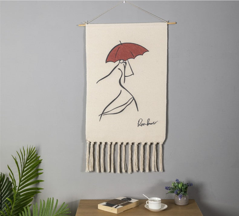 Pretty Minimalist Painting Pattern Cotton Hanging Rugs Tapestry with Tassel Handwoven for Bedroom Living Room Hall Wall Decor Art Tapestries