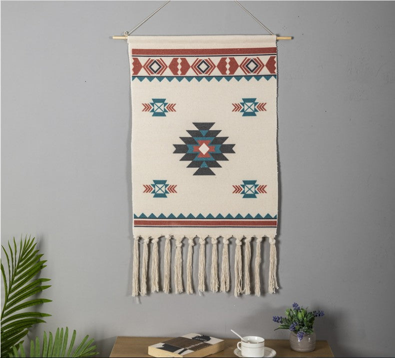 Geometric Simple Pattern Cotton Hanging Rugs Tapestry with Tassel Handwoven for Bedroom Living Room Hall Wall Decor Art Tapestries