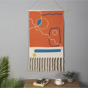Orange Striped Geometric Cotton Hanging Rugs Tapestry with Tassel Handwoven for Bedroom Living Room Hall Wall Decor Art Tapestries