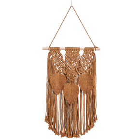 Brown Hand Woven Leaves Ornament Cotton Hanging Rugs Tapestry With Tassel Handwoven For Bedroom Living Room Hall Wall Decor Art Tapestries