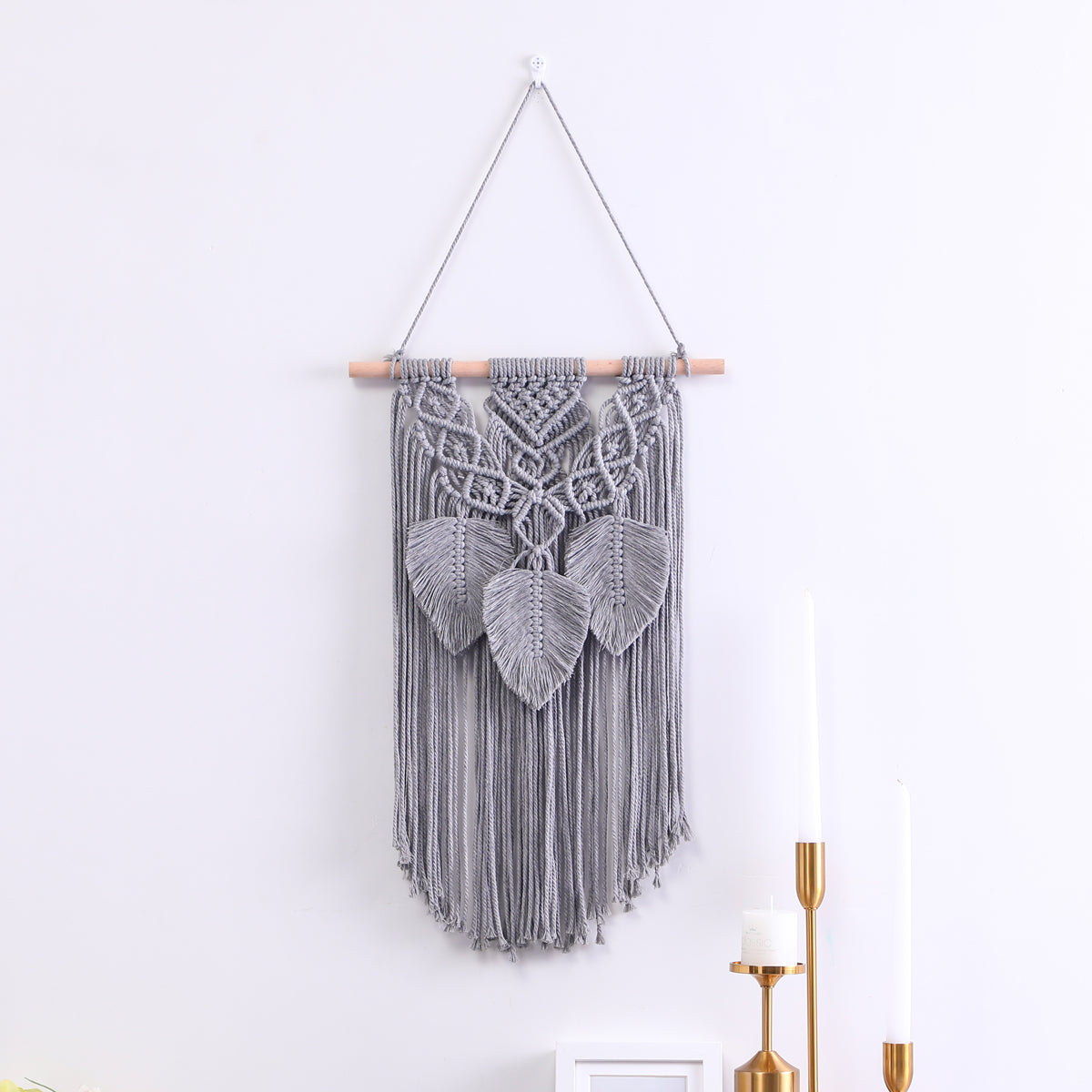 Grey Hand Woven Leaves Ornament Cotton Hanging Rugs Tapestry With Tassel Handwoven For Bedroom Living Room Hall Wall Decor Art Tapestries