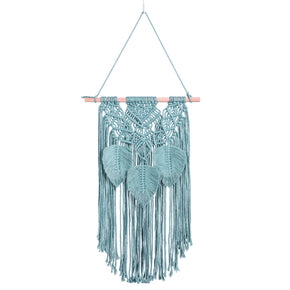 Blue Hand Woven Leaves Ornament Cotton Hanging Rugs Tapestry With Tassel Handwoven For Bedroom Living Room Hall Wall Decor Art Tapestries