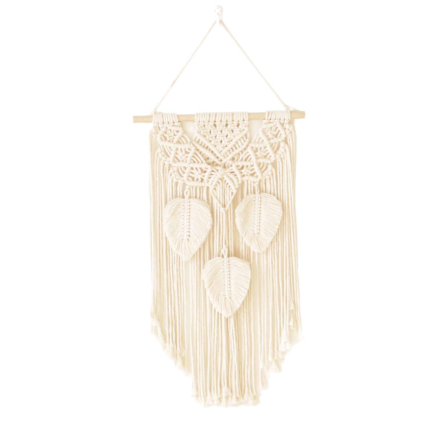 Beige Hand Woven Leaves Ornament Cotton Hanging Rugs Tapestry With Tassel Handwoven For Bedroom Living Room Hall Wall Decor Art Tapestries