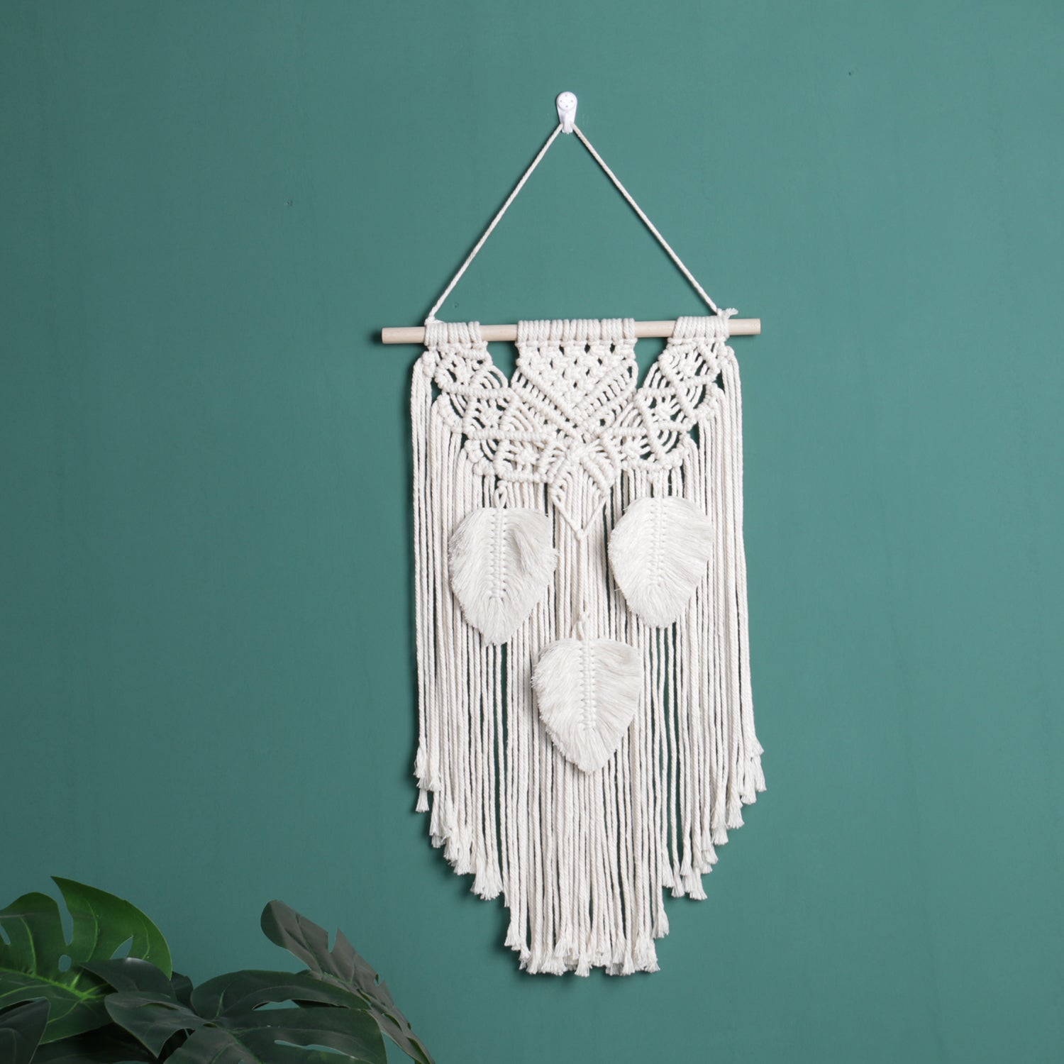Beige Hand Woven Leaves Ornament Cotton Hanging Rugs Tapestry With Tassel Handwoven For Bedroom Living Room Hall Wall Decor Art Tapestries