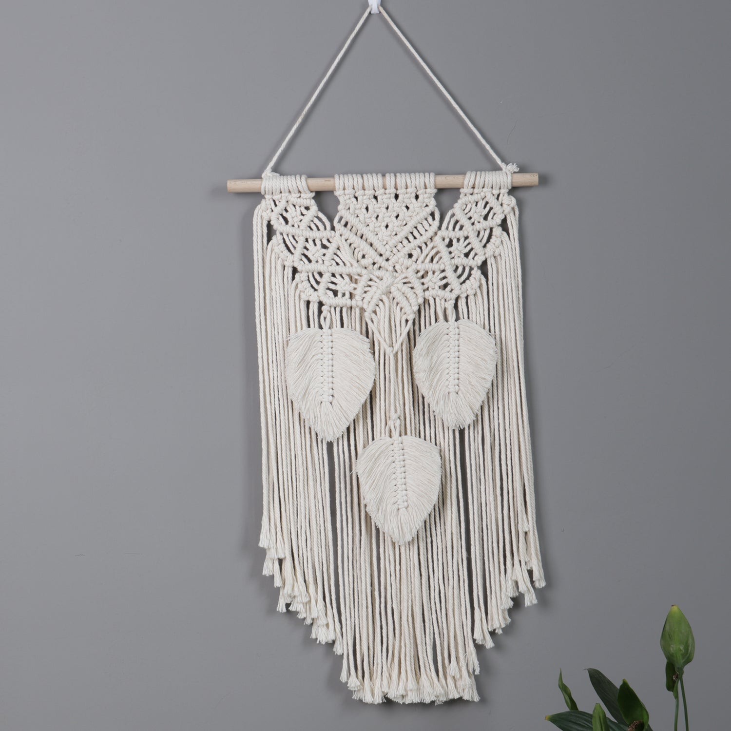 Beige Hand Woven Leaves Ornament Cotton Hanging Rugs Tapestry With Tassel Handwoven For Bedroom Living Room Hall Wall Decor Art Tapestries