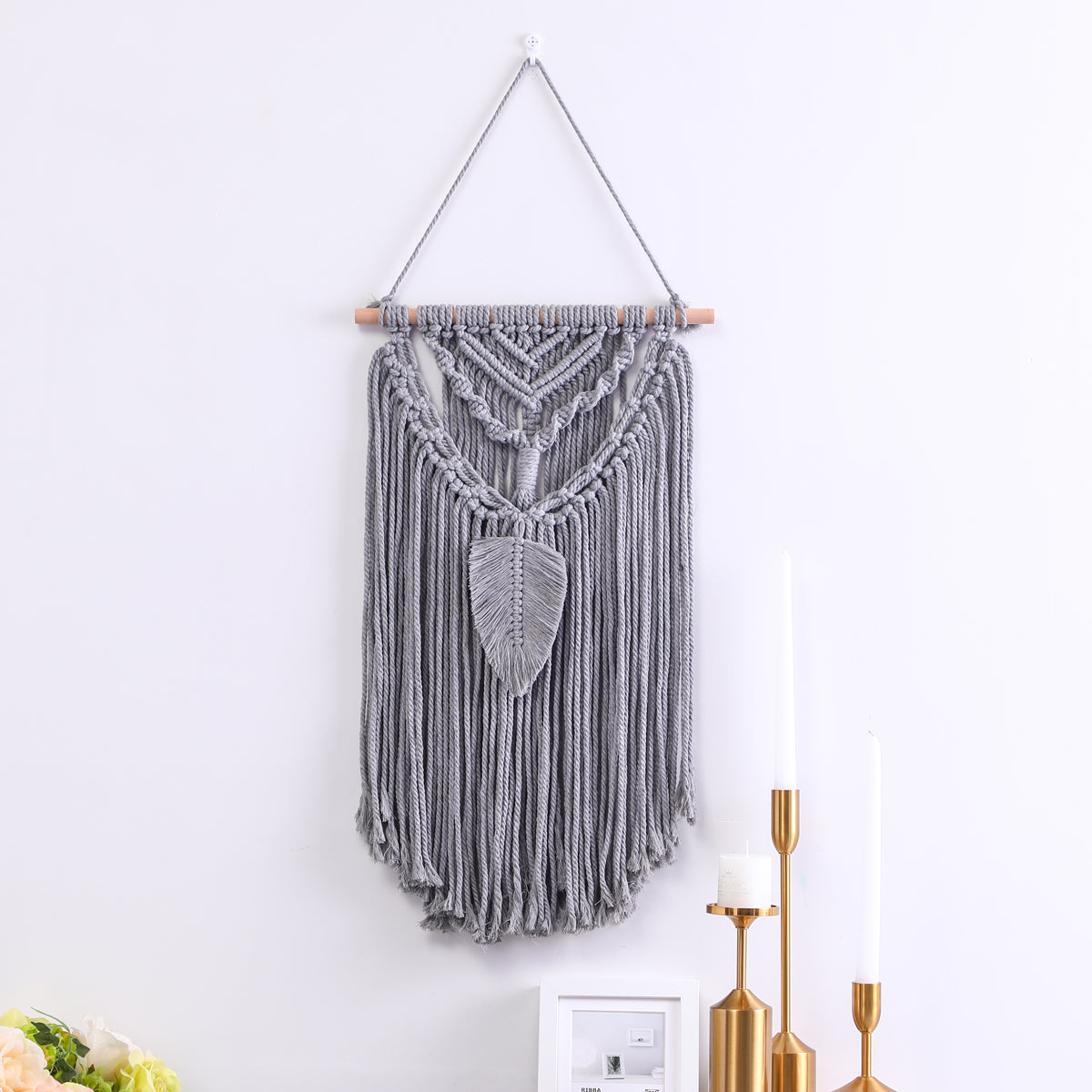 Handmade Grey Leaf Ornament Cotton Hanging Rugs Tapestry With Tassel Handwoven For Bedroom Living Room Hall Wall Decor Art Tapestries