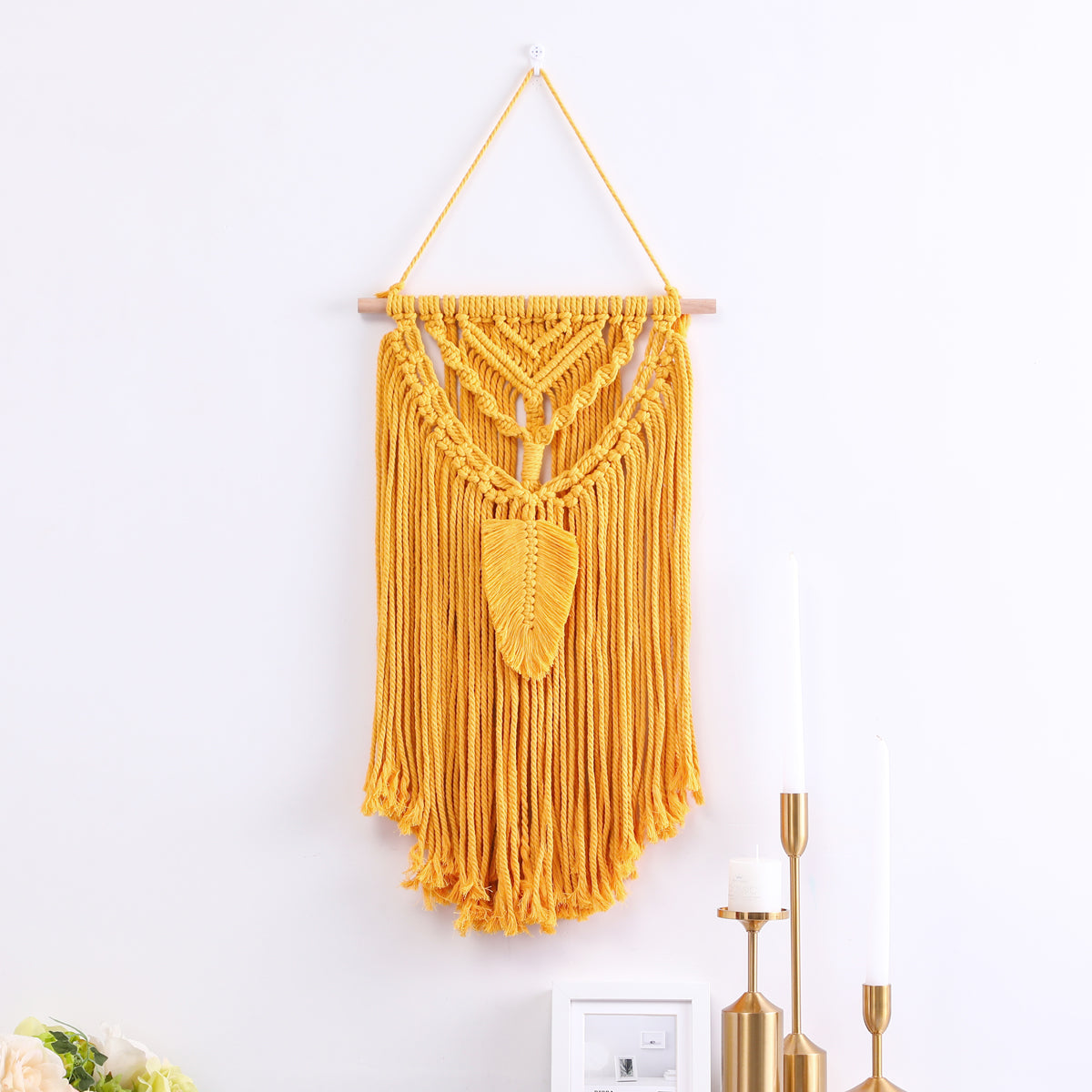 Exquisite Handmade Yellow Leaf Ornament Cotton Hanging Rugs Tapestry With Tassel Handwoven For Bedroom Living Room Hall Wall Decor Art Tapestries
