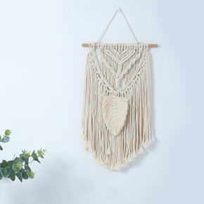 Exquisite Handmade Beige Leaf Ornament Cotton Hanging Rugs Tapestry With Tassel Handwoven For Bedroom Living Room Hall Wall Decor Art Tapestries