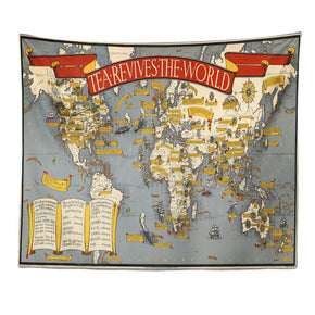 Vintage World Map Patterned Decor Hanging Rugs Wall Art Tapestries for Bedroom Living Room Hall Dorm 01