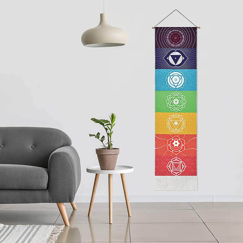 Colorful Flowers Pattern Tapestry Wall Hanging with Tassels, Cotton Tapestries Wall Art for Bedroom
