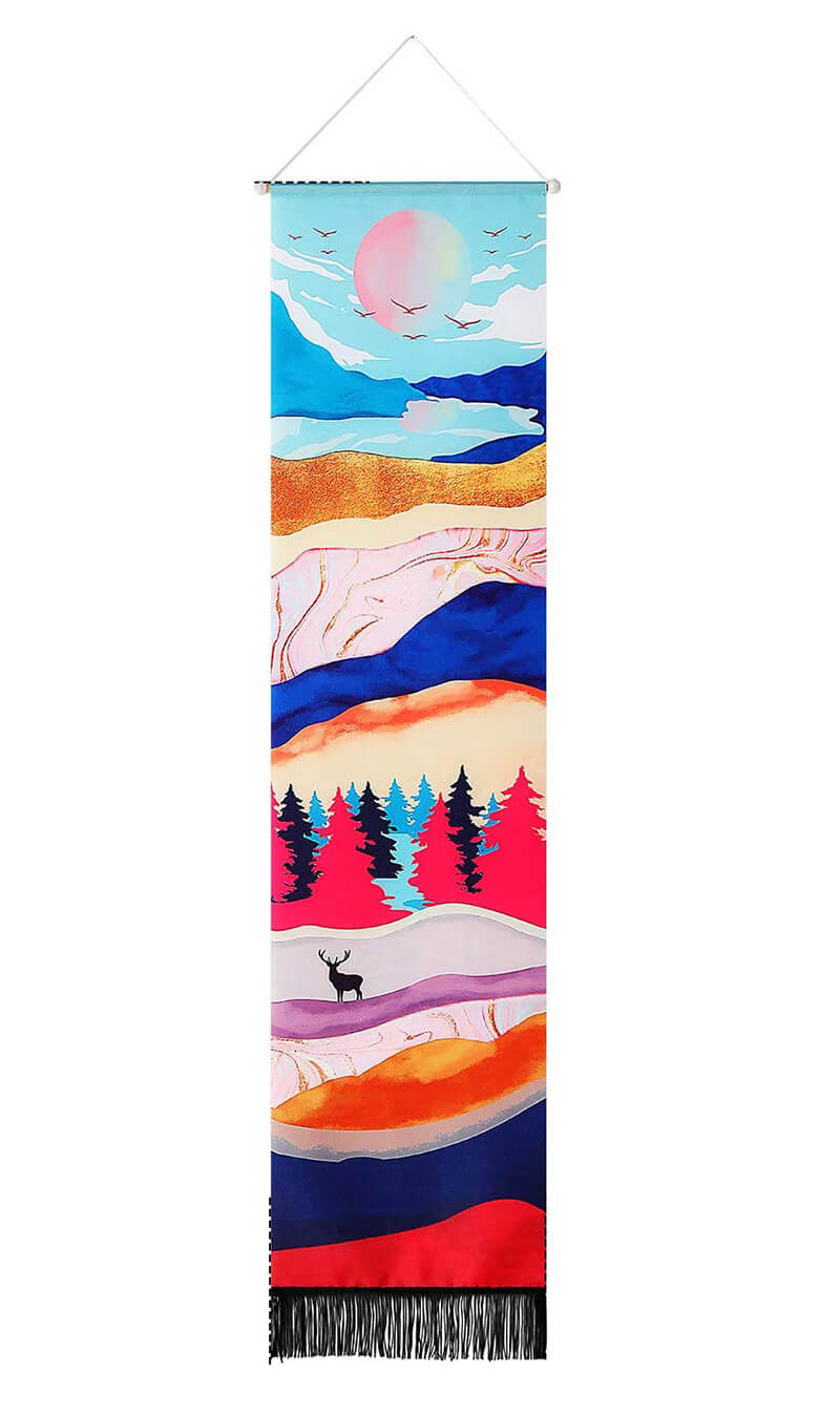 Mountains Nature Landscape Luxury Tapestry Wall Hanging with Tassels, Cotton Tapestries Wall Art for Bedroom