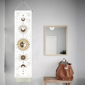 White Sun Pattern Wall Hanging Tapestry with Tassels, Cotton Tapestries Wall Art for Bedroom