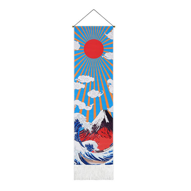 Sun and Waves Pattern Wall Hanging Tapestry with Tassels, Cotton Tapestries Wall Art for Bedroom
