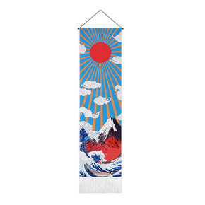 Sun and Waves Pattern Wall Hanging Tapestry with Tassels, Cotton Tapestries Wall Art for Bedroom