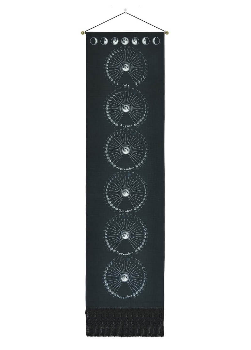 Gradient Moon Phase Pattern Black Wall Hanging with Tassels, Cotton Tapestries Wall Art for Bedroom