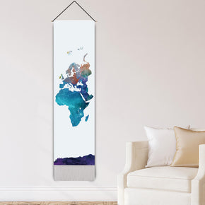 World Map Pattern Wall Hanging Tapestry with Tassels, Cotton Tapestries Wall Art for Bedroom