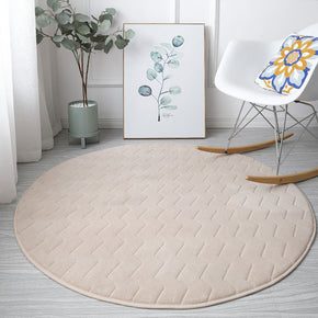 Modern Round Solid Colour Coral Fleece Carpets Decor Anti-Slip Rugs for Bedside Entrance Bedroom Living Room