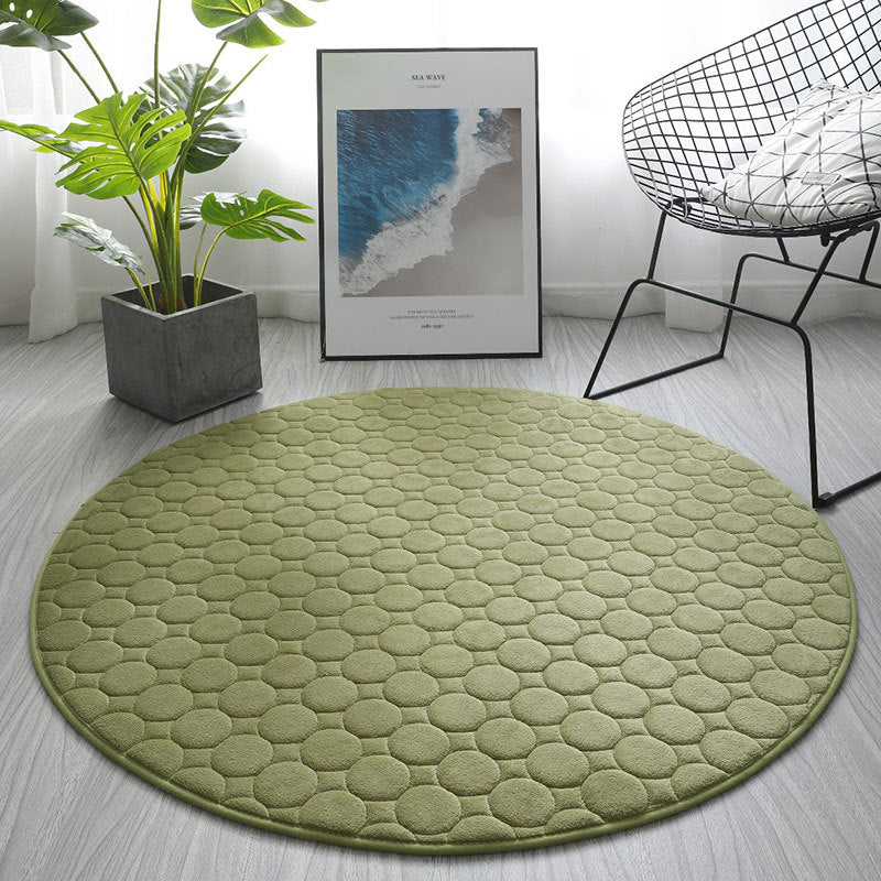 Modern Coral Fleece Carpets Round Green Solid Colour Rugs for Bedroom Entrance Bedside Living Room