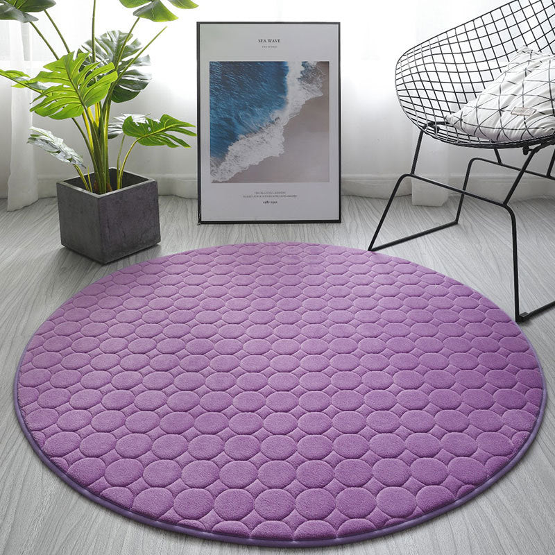 Modern Solid Colour Coral Fleece Carpets Purple Round Rugs for Bedroom Entrance Bedside Living Room