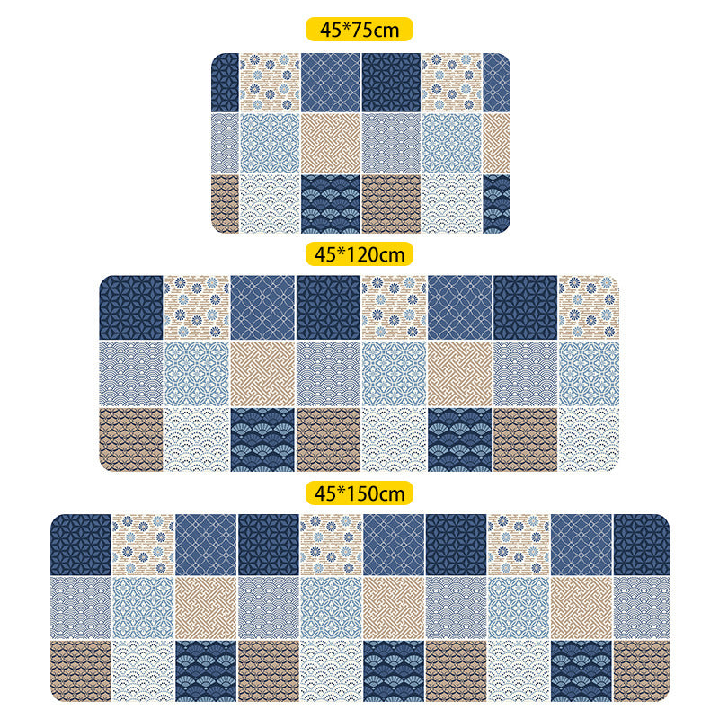 Blue Modern Patterned Geometric Entryway Doormat Runners Rugs Kitchen Bathroom Anti-skip Mats