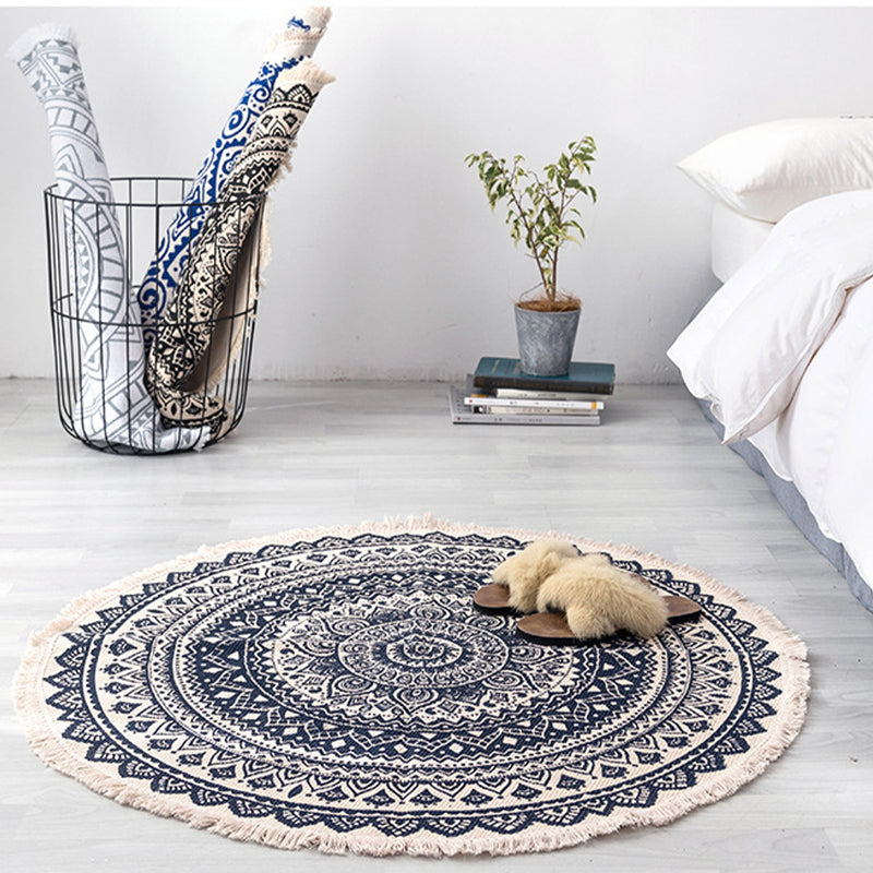 Round Cotton Area Rug with Tassel Hand Woven Machine Washable Floor Carpet Rug for Living Room Bedroom 90cm 02