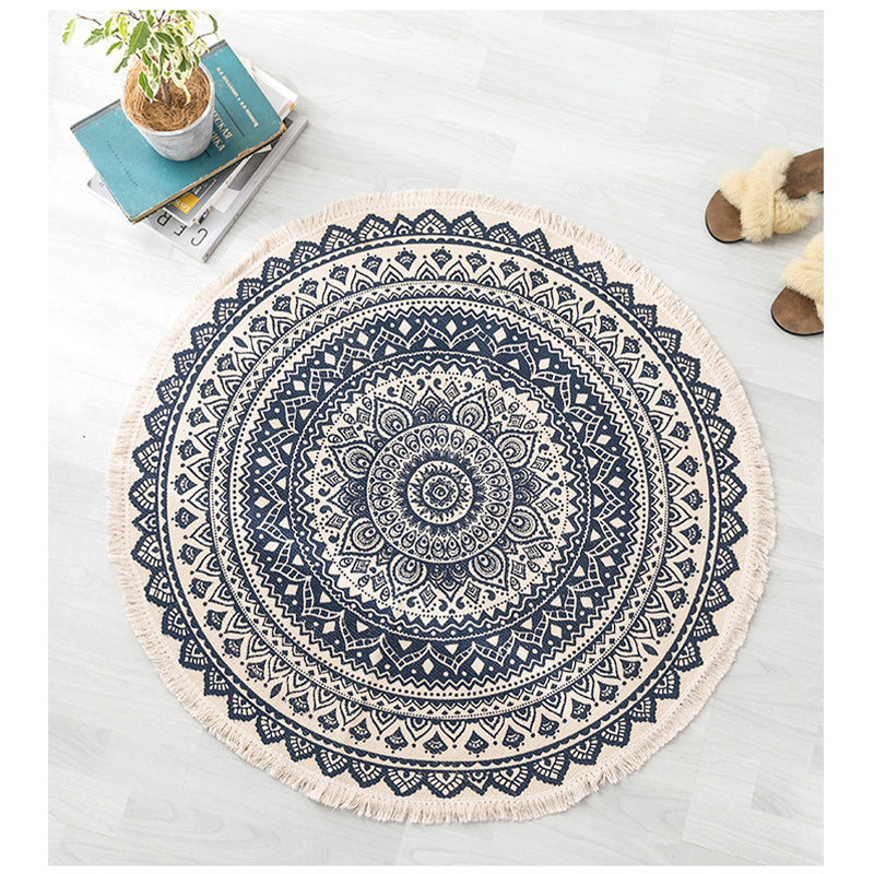 Round Cotton Area Rug with Tassel Hand Woven Machine Washable Floor Carpet Rug for Living Room Bedroom 90cm 02