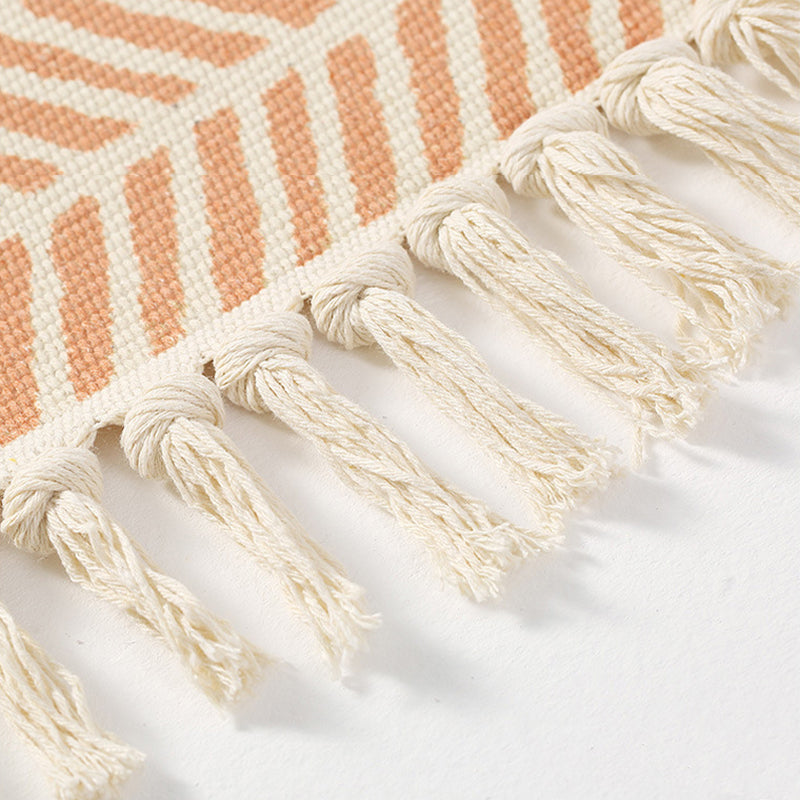 Decorative Moroccan Cotton Area Rug Hand Woven Rug Entryway Bedside Runner Thin Floor Mat Carpet with Tassel