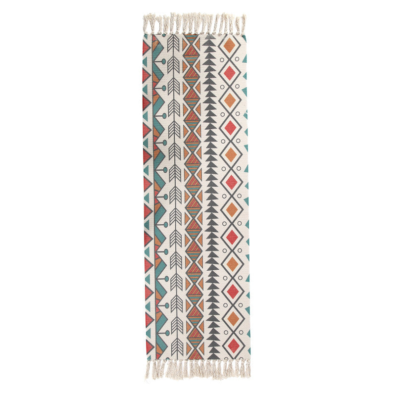 Colourful Geometric Cotton Area Rug with Tassel Hand Woven Floor Carpet Rug for Living Room Bedroom 01