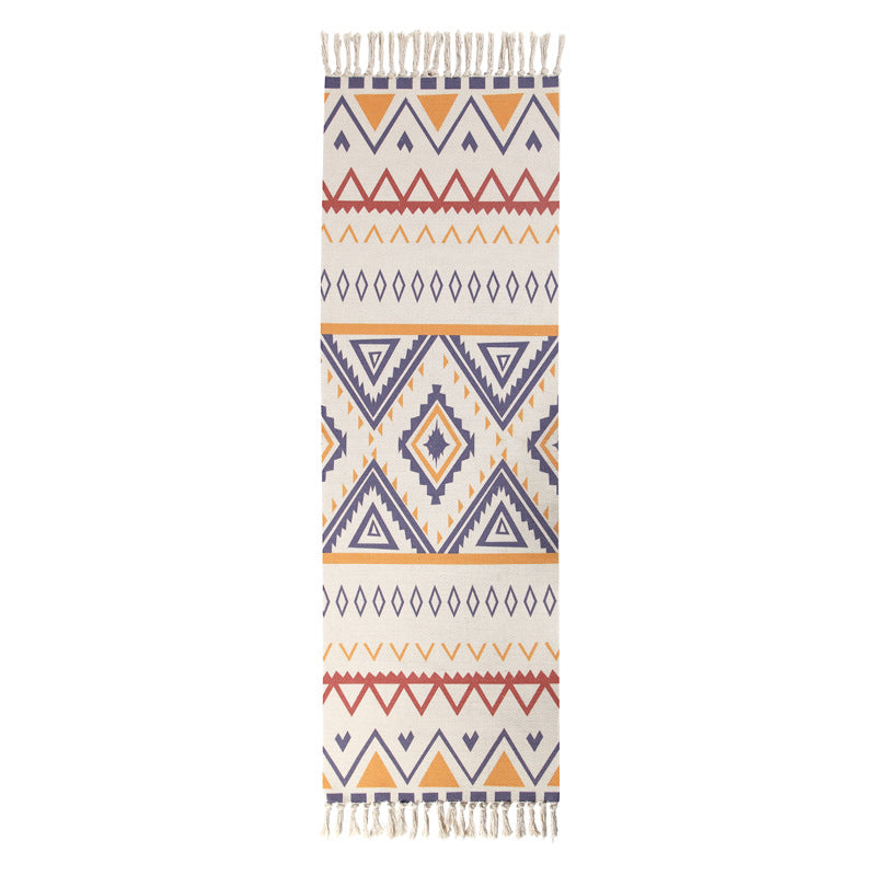 Colourful Geometric Cotton Area Rug with Tassel Hand Woven Floor Carpet Rug for Living Room Bedroom 04