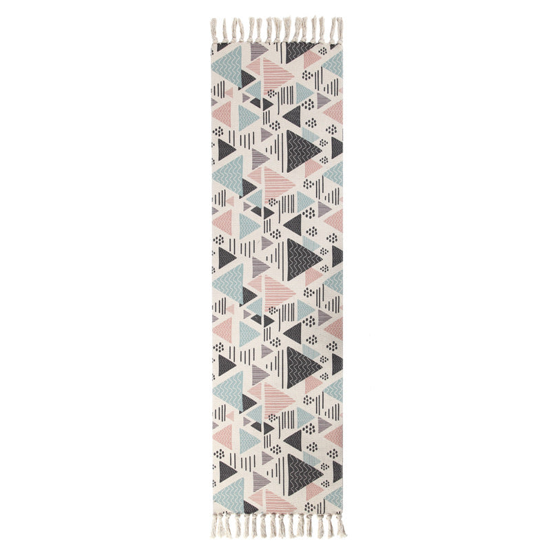 Colourful Geometric Cotton Area Rug with Tassel Hand Woven Floor Carpet Rug for Living Room Bedroom 01-06